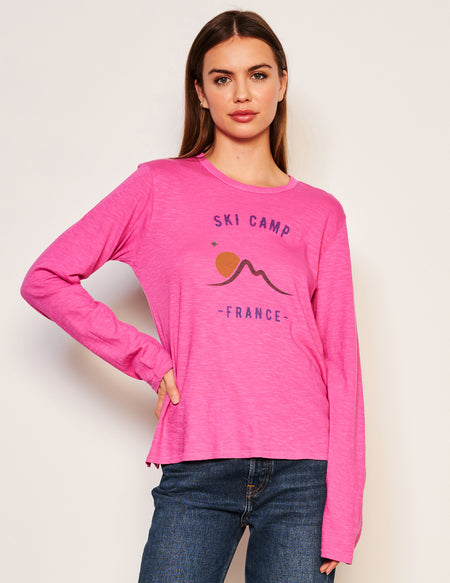 Sundry Ski Camp Long Sleeve Crew in Fuscia Gem-3/4 front view