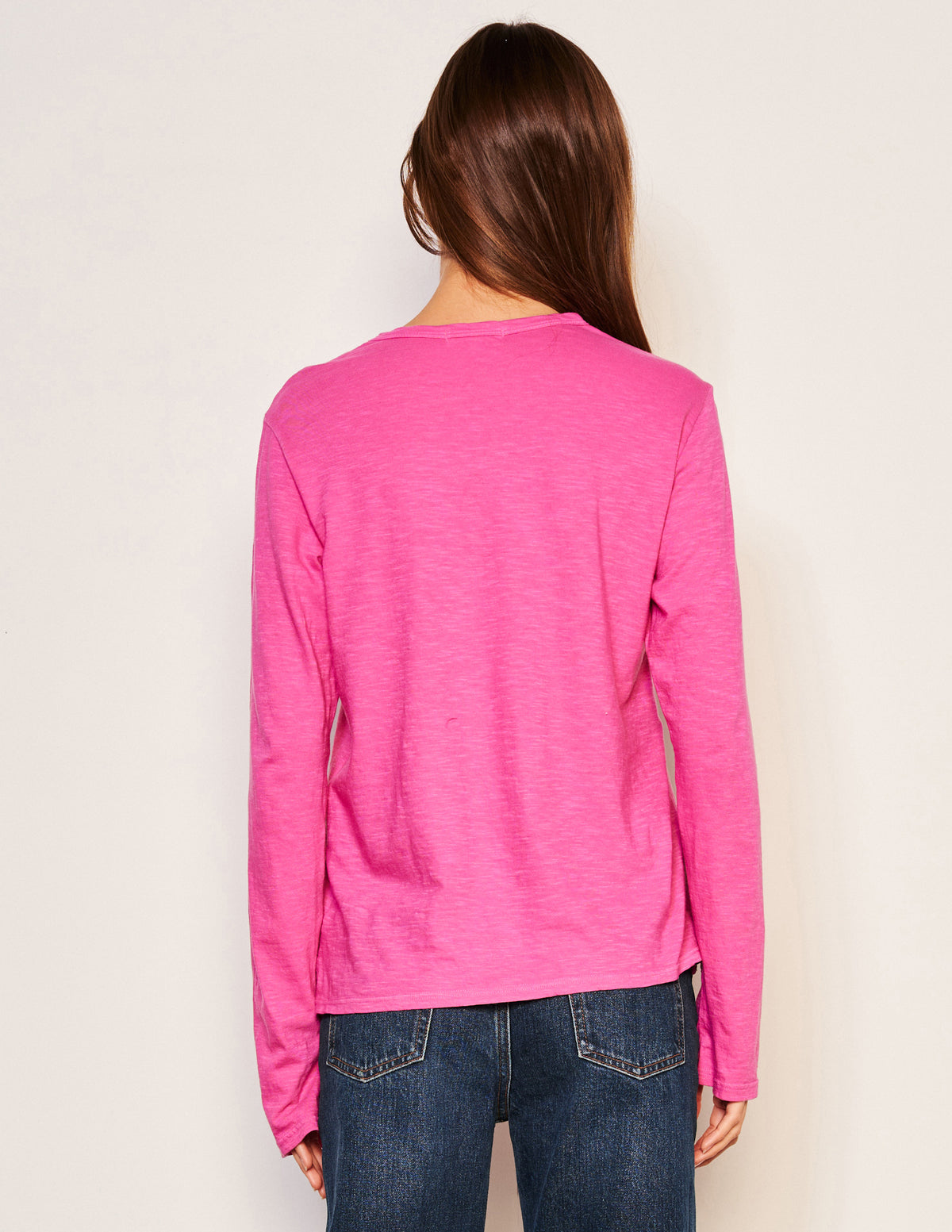 Sundry Ski Camp Long Sleeve Crew in Fuscia Gem-back view