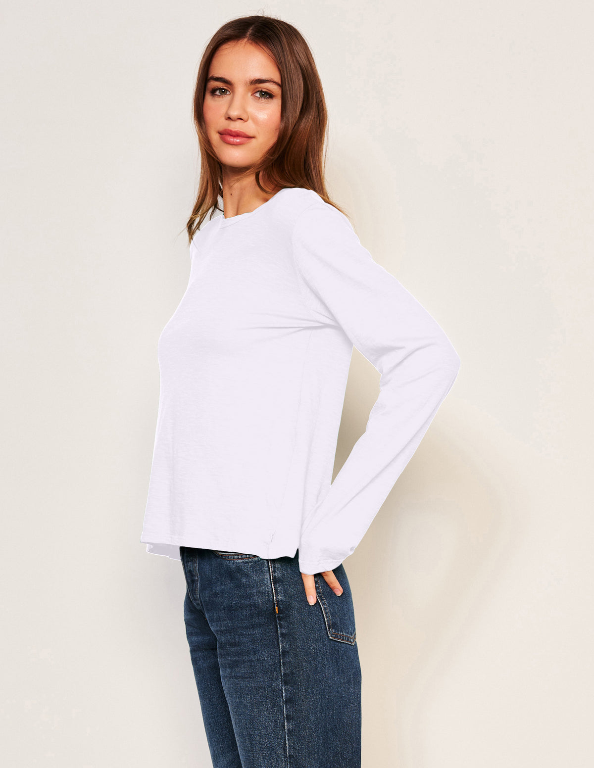 Sundry Long Sleeve Crew in Optic White