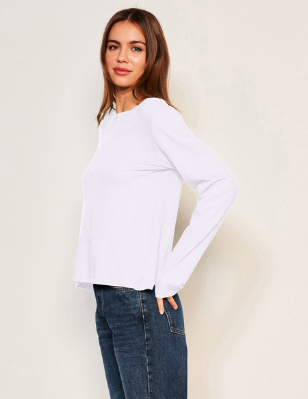 Sundry Long Sleeve Crew in Optic White