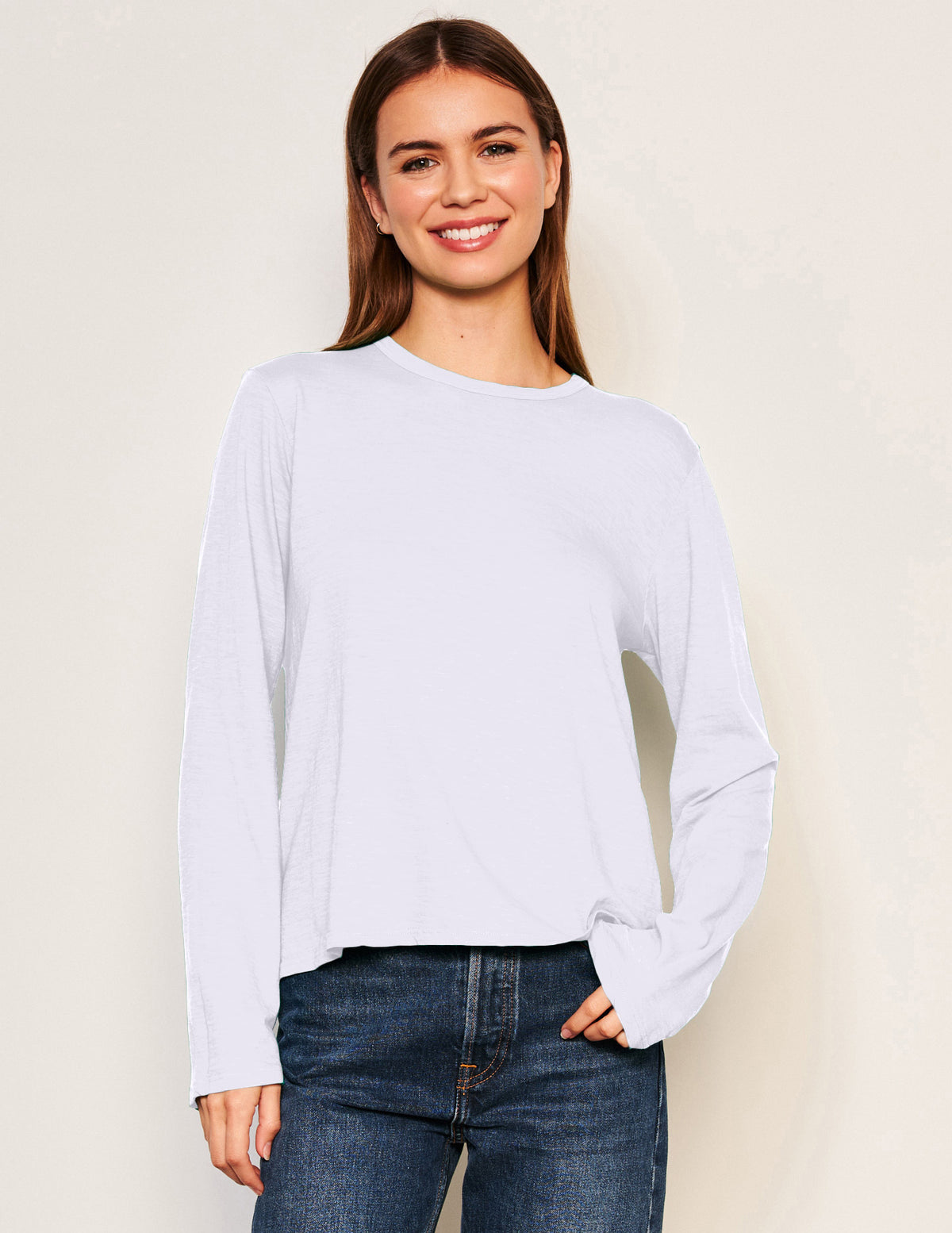 Sundry Long Sleeve Crew in Optic White