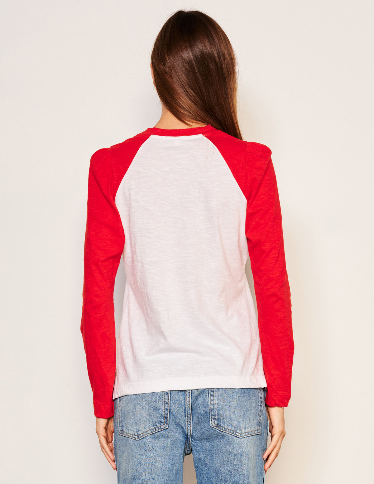 Sundry Heart Long Sleeve Contrast Sleeve Tee in Flare Red-back view