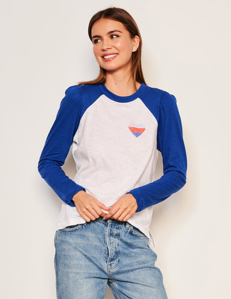 Sundry Heart Long Sleeve Contrast Sleeve Tee in Symphony-3/4 front