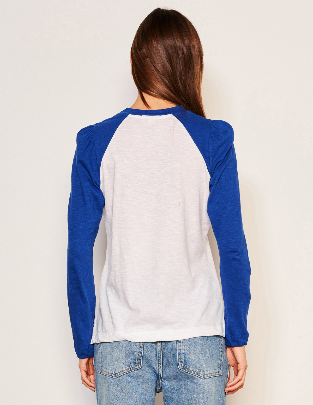 Sundry Heart Long Sleeve Contrast Sleeve Tee in Symphony-back view