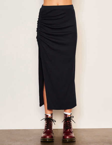Sundry Rib Shirred Skirt in Deep Navy-front view