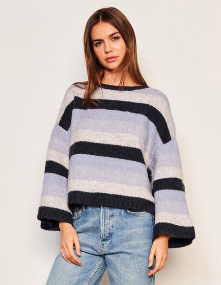Sundry Cropped Stripe Sweater in Lilac Smoke-front view
