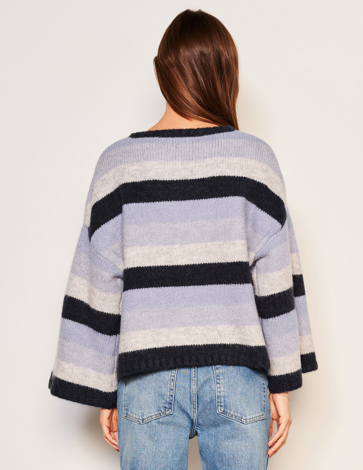  Sundry Cropped Stripe Sweater in Lilac Smoke-back view
