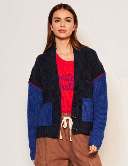 Sundry Shawl Collar Cardi in Deep N-front