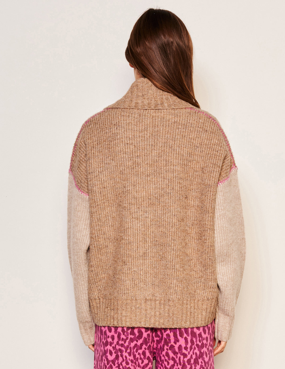 Sundry Shawl Collar Cardi in Taupe-back view