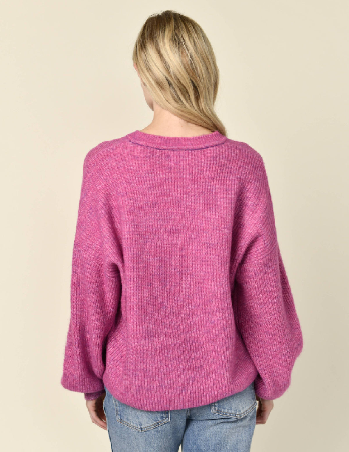 Sundry Au Revoir Insarsia Sweater in Fuscia Gem-back view
