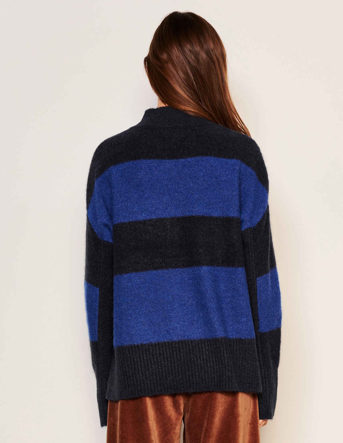 Sundry Bold Stripe Tunic Sweater in Deep Navy-back view