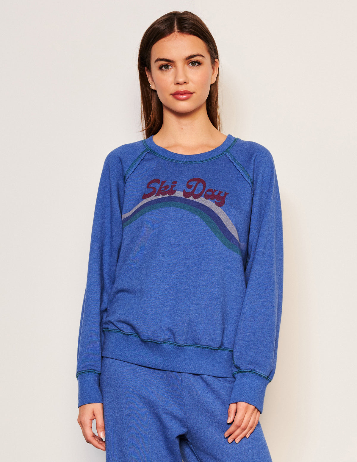 Sundry Ski Day Raglan Sweatshirt in Symphony-3/4 front view