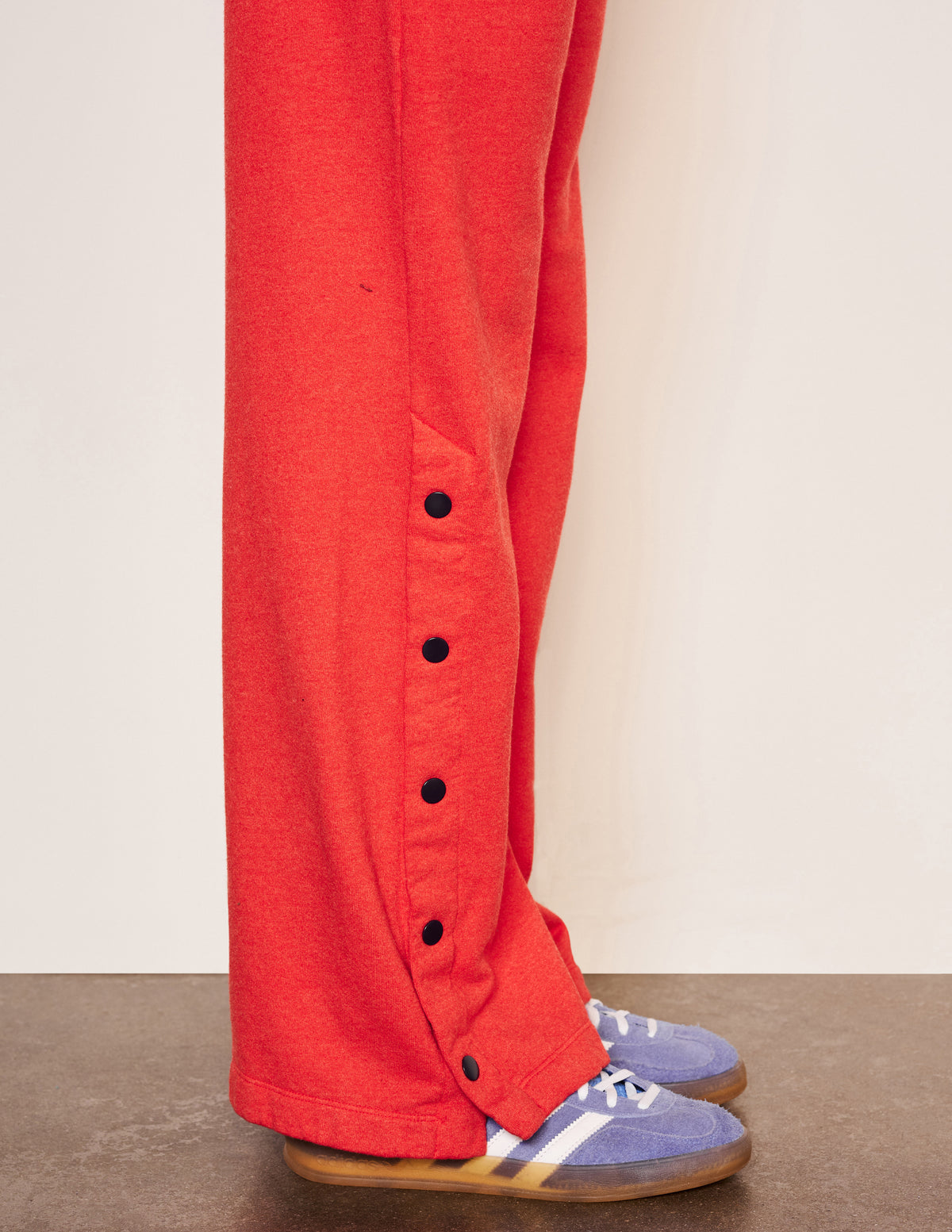 Sundry Snap Lounge Pant in Flare Red-close up of buttons