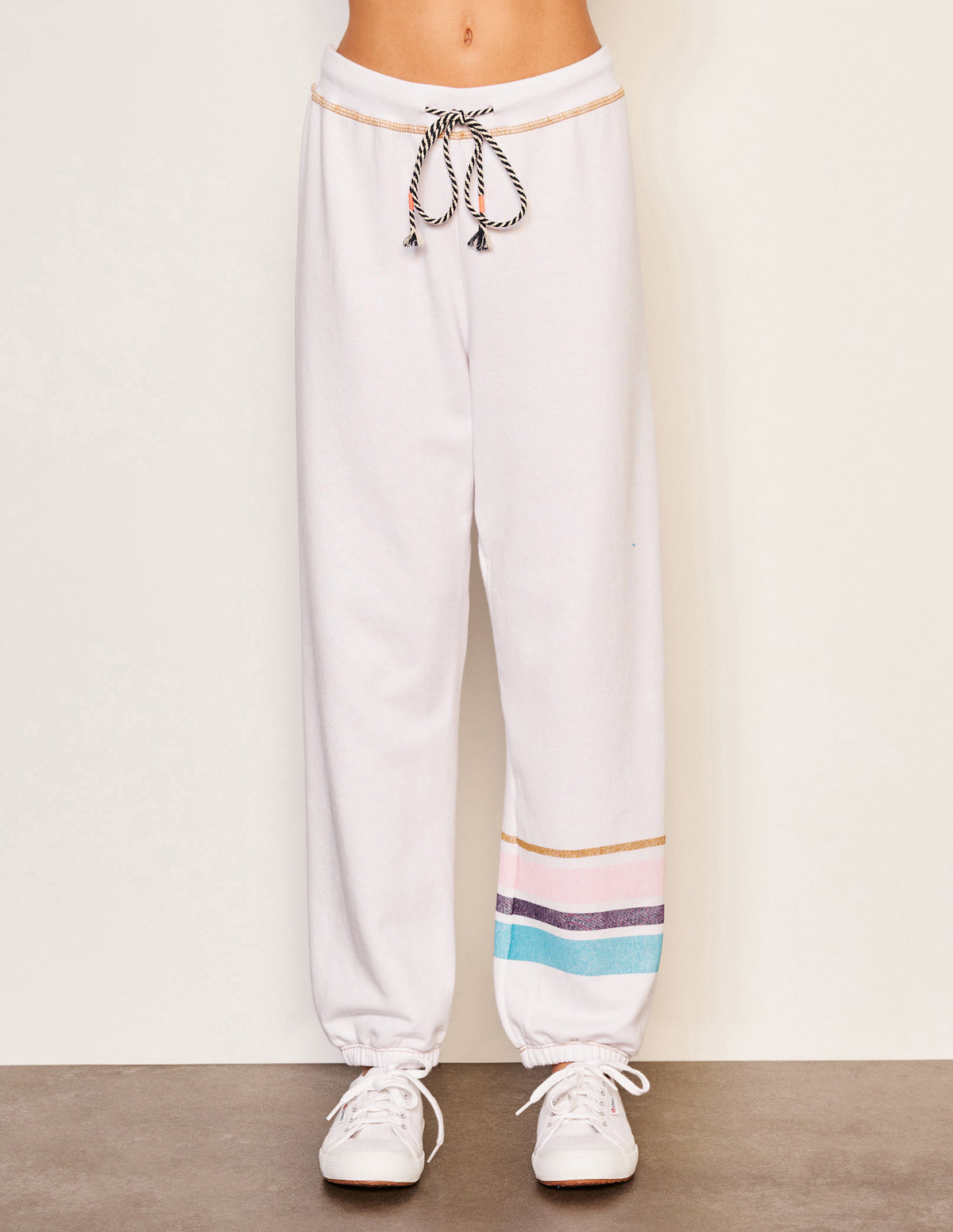 Sundry Jogger Stripe in Optic White-front view