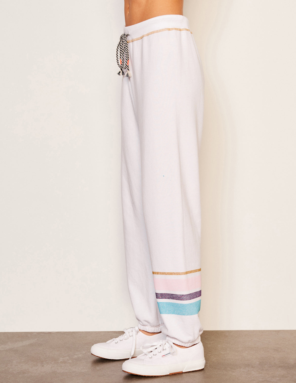 Sundry Jogger Stripe in Optic White-side view
