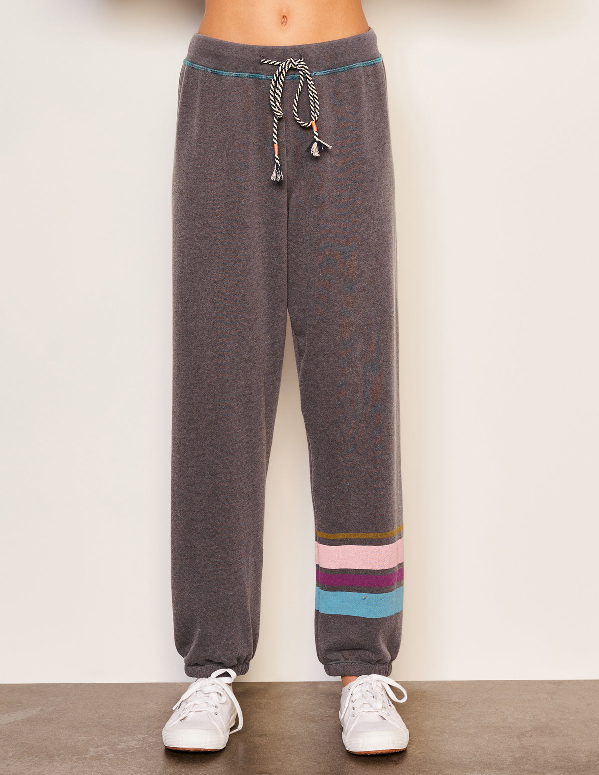 Sundry Jogger Stripe in Washed Black-front view