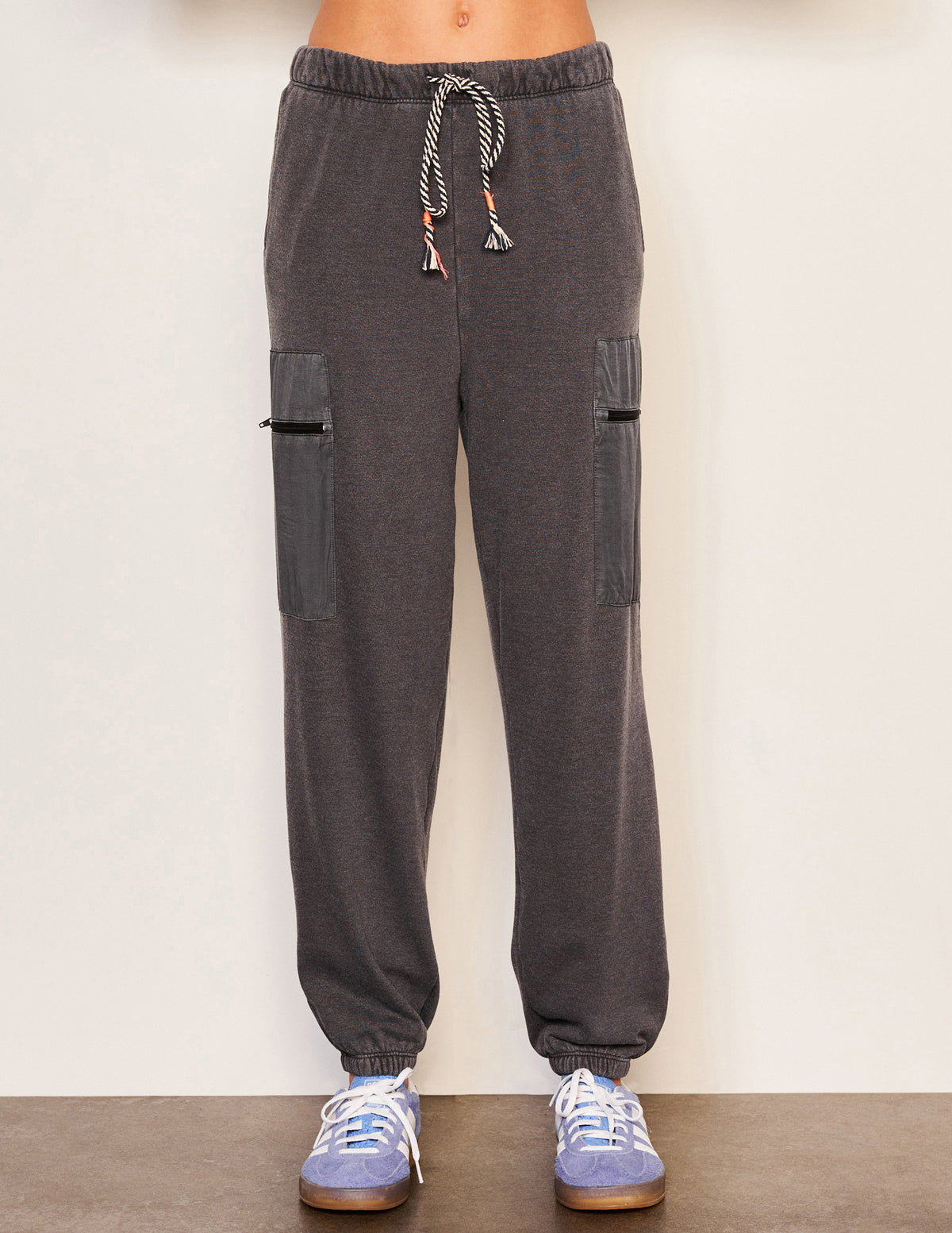 Sundry Mixed Media Cargo Pant in Washed Black-front view
