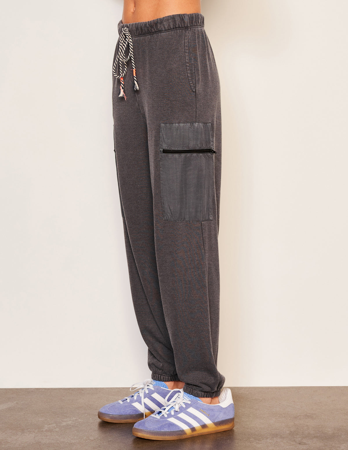 Sundry Mixed Media Cargo Pant in Washed Black-side view