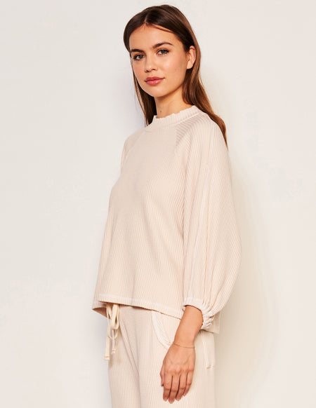 Sundry Thermal Mock Neck Dolman Shirt in Oyster-3/4 front