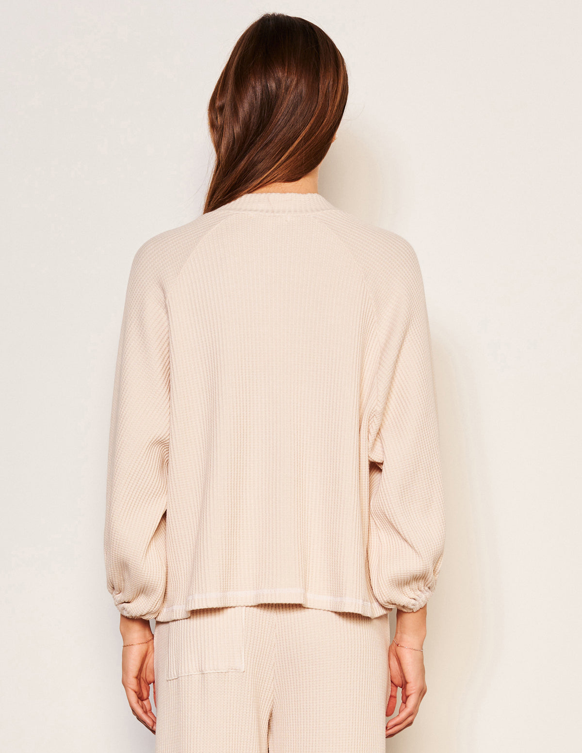 Sundry Thermal Mock Neck Dolman Shirt in Oyster-back view