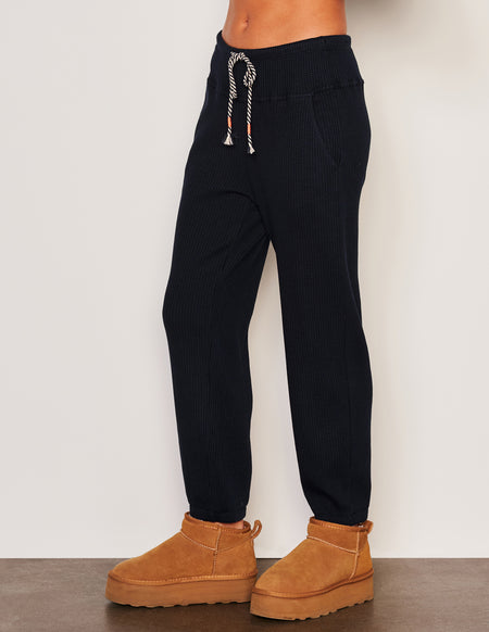 Sundry Rib Shirred Skirt in Deep Navy-front