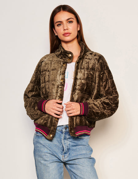 Sundry Quilted Bomber in Fern-3/4 front view