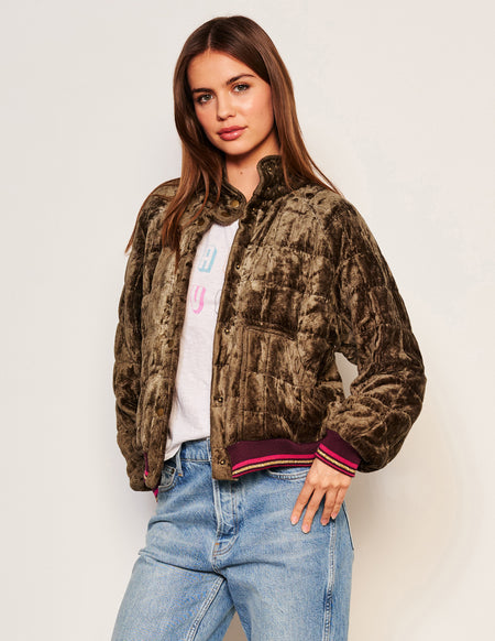 Sundry Quilted Bomber in Fern-3/4 front view