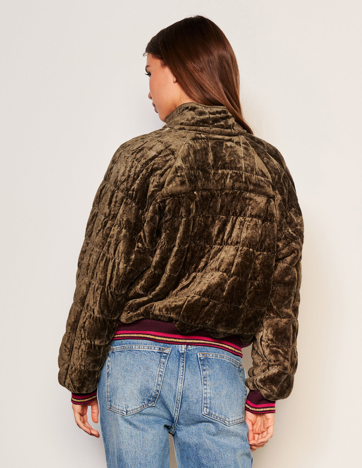 Sundry Quilted Bomber in Fern-back view