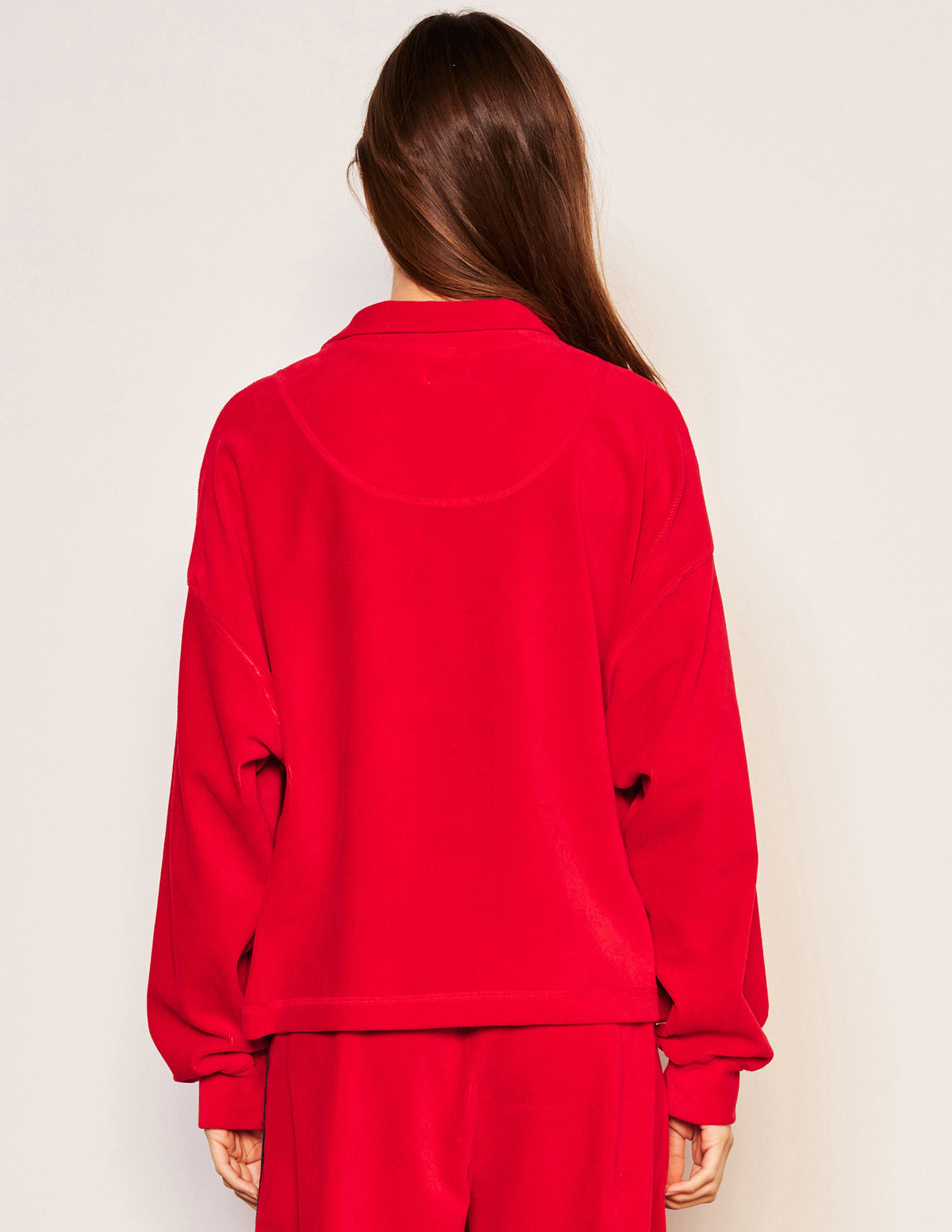 Sundry Crop Half Zip Popover Sweatshirt in Flare Red-3/4 back view
