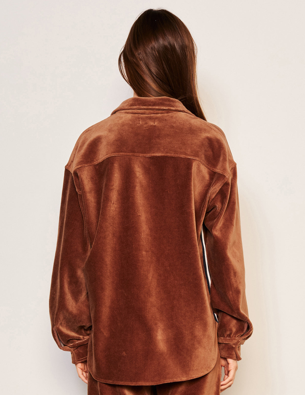 Sundry Classic Shirt in Taupe-3/4 back view