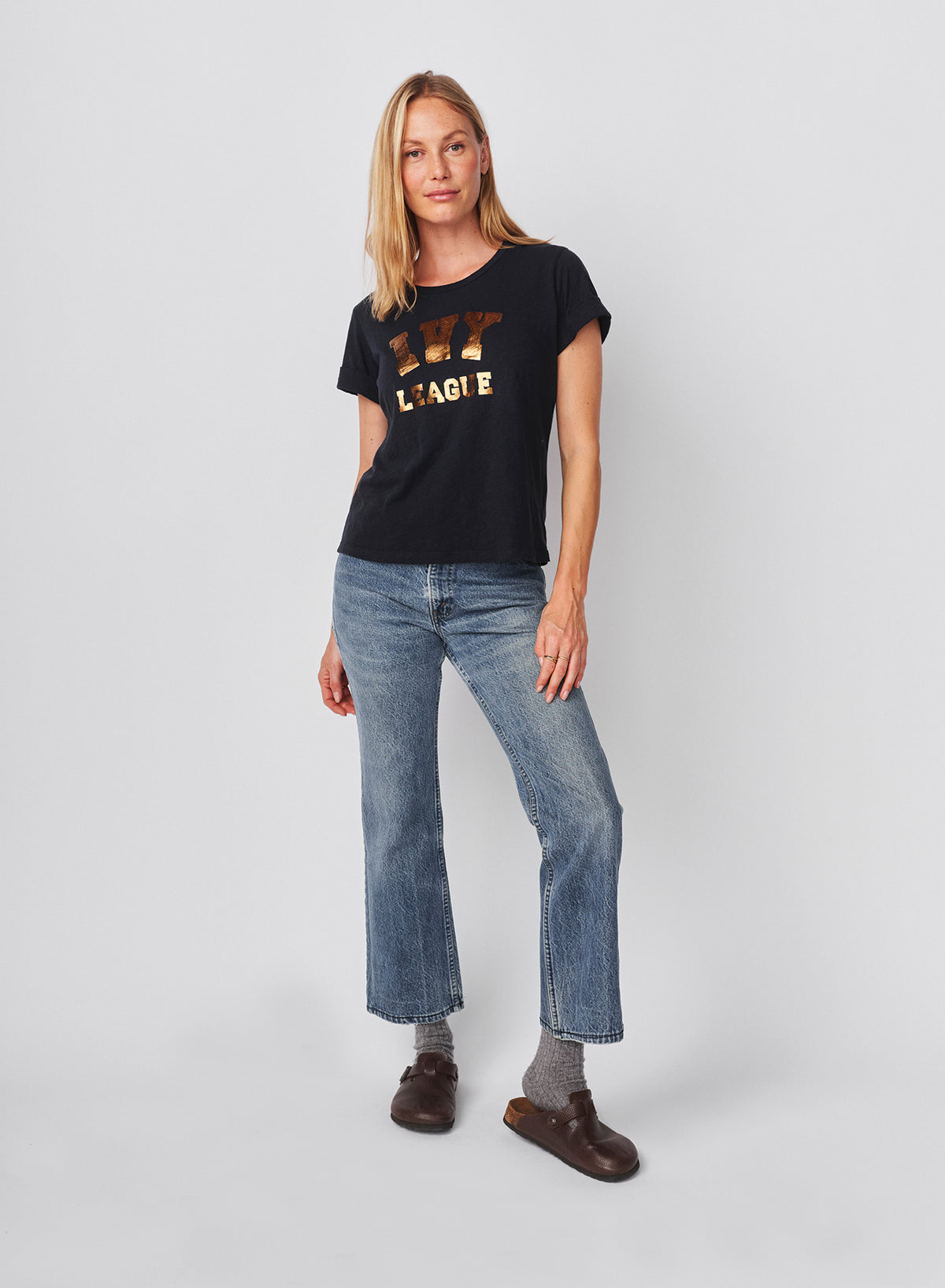 Sundry Ivy League Rolled Sleeve Tee in Deep Navy