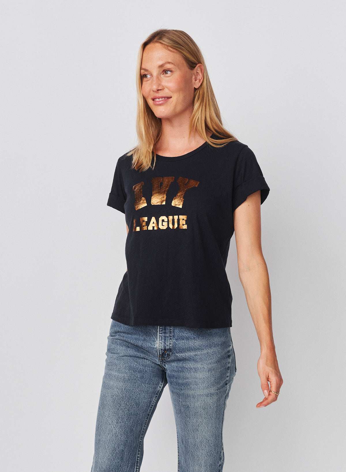 Sundry Ivy League Rolled Sleeve Tee in Deep Navy