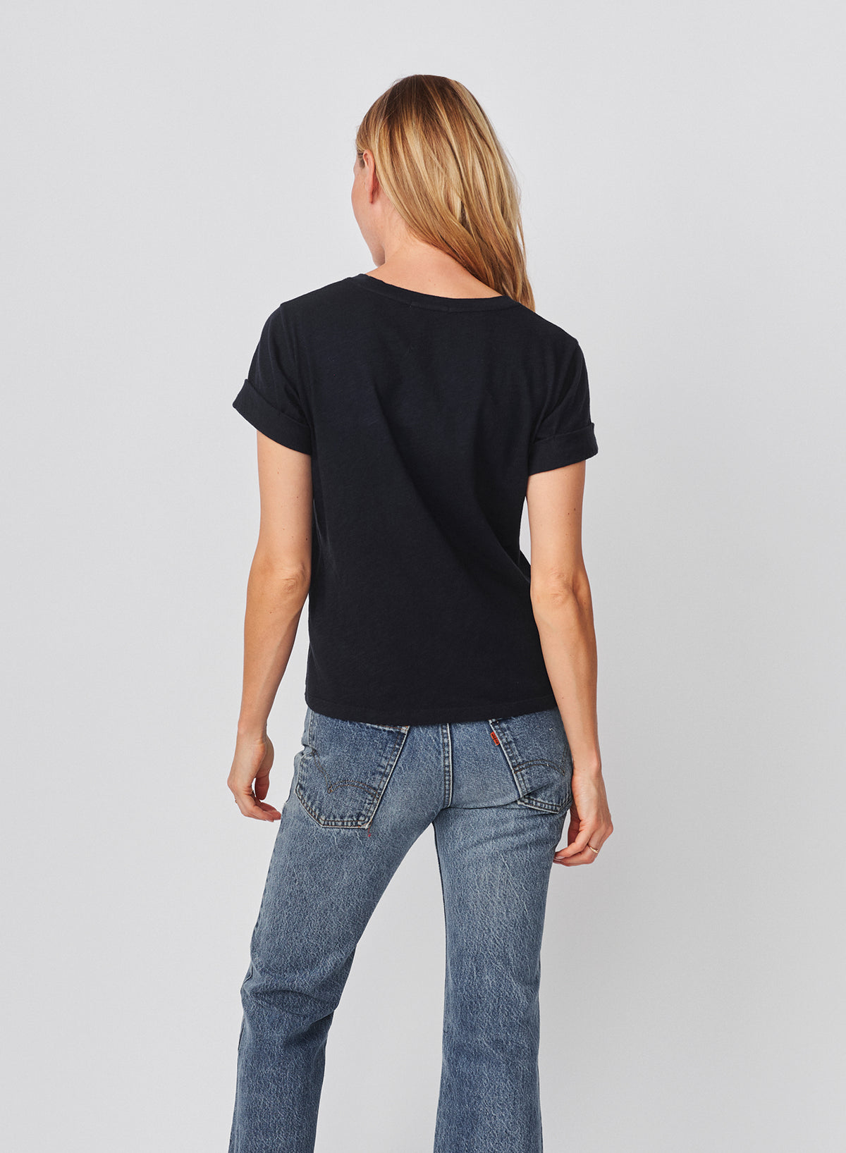 Sundry Ivy League Rolled Sleeve Tee in Deep Navy
