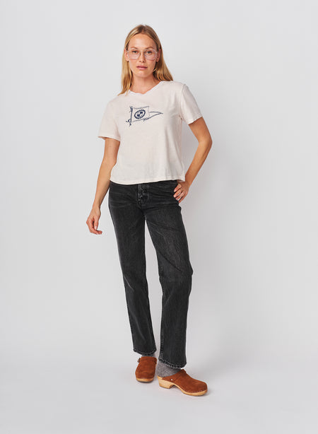 Sundry French Academy Short Sleeve Boxy Crew Tee in Oyster