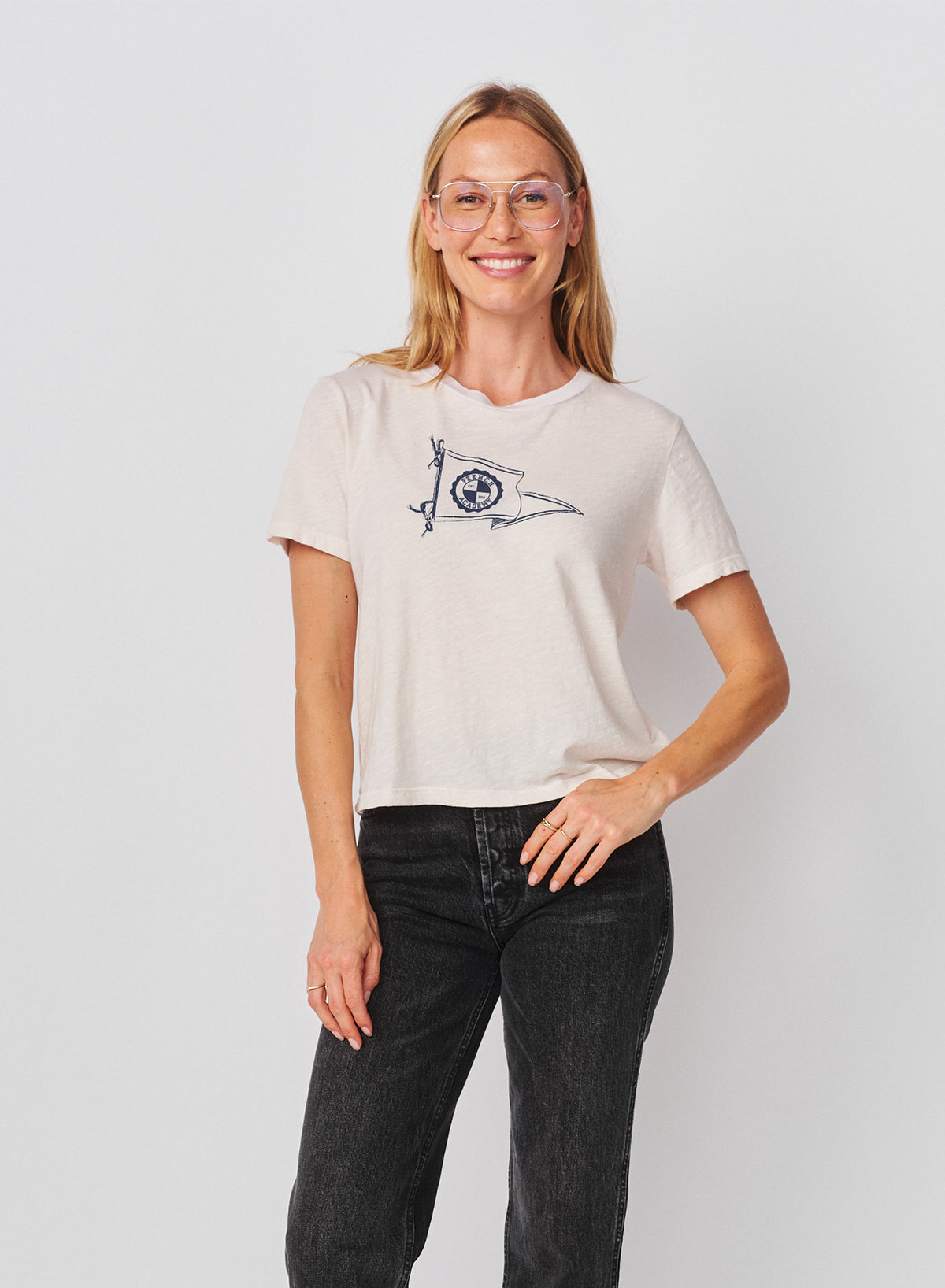 Sundry French Academy Short Sleeve Boxy Crew Tee in Oyster