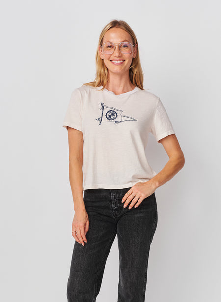 Sundry French Academy Short Sleeve Boxy Crew Tee in Oyster