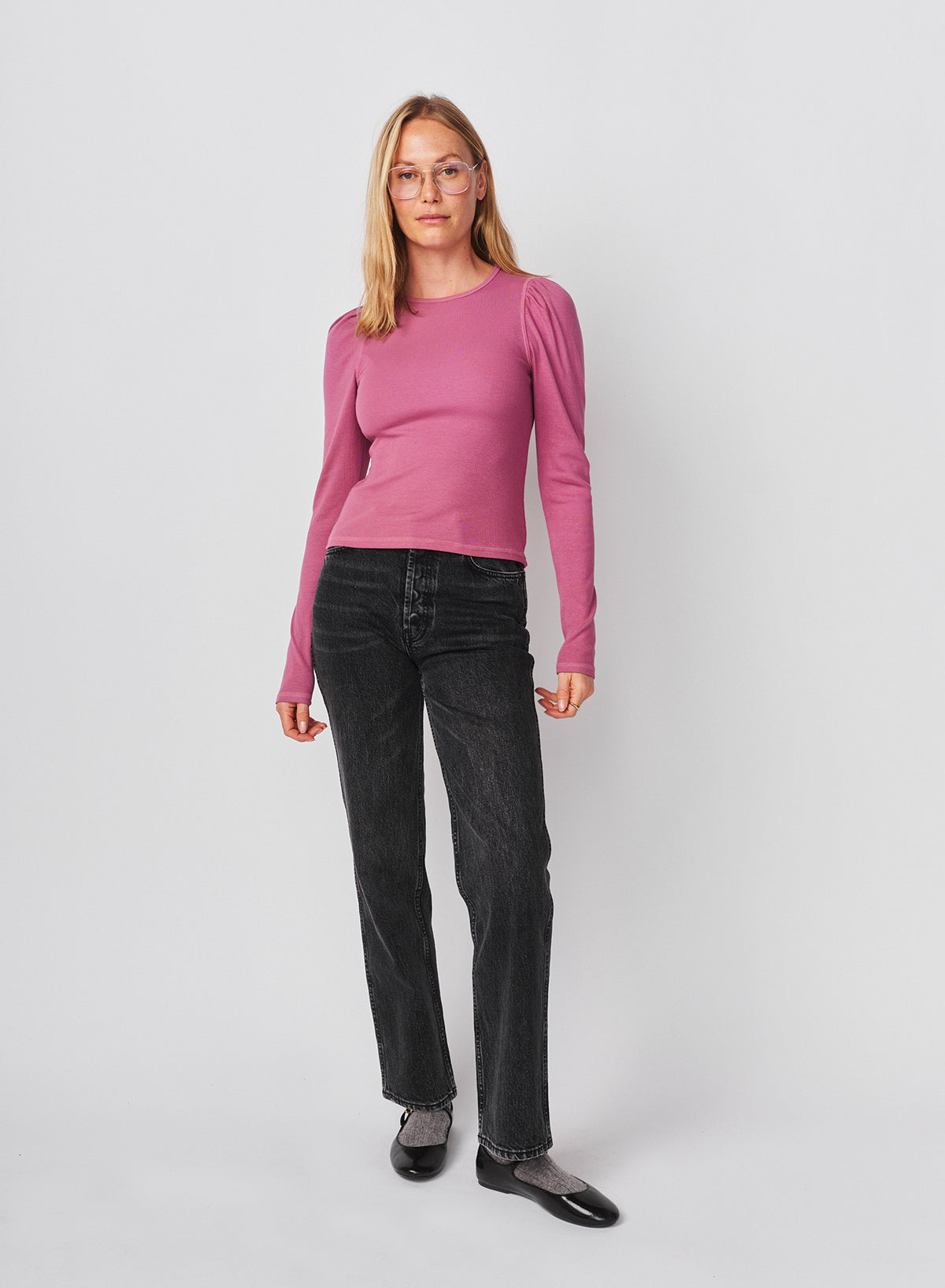 Sundry Puff Sleeve Top in Mauve
