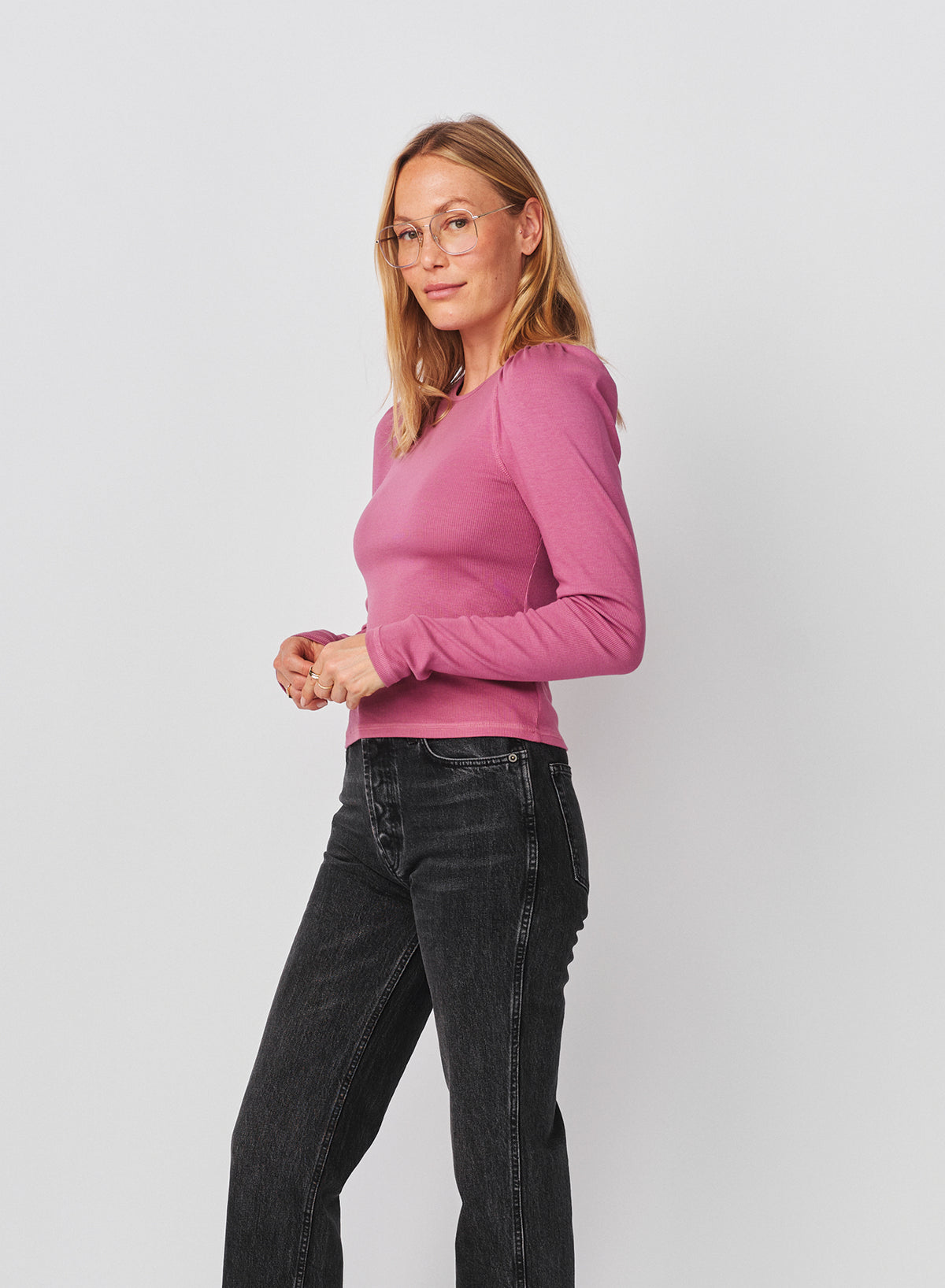 Sundry Puff Sleeve Top in Mauve