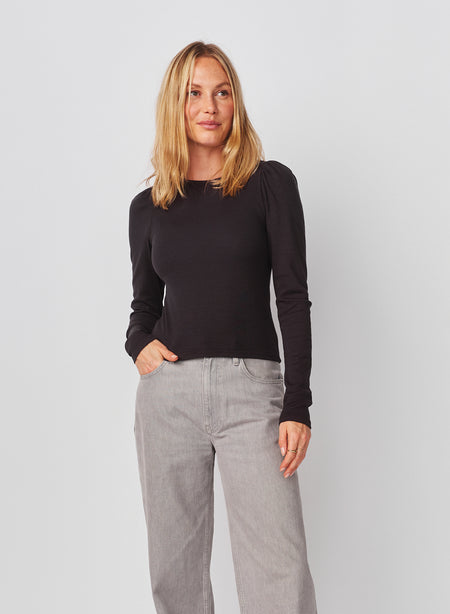 Sundry Puff Sleeve Top in Washed Black
