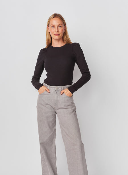 Sundry Puff Sleeve Top in Washed Black