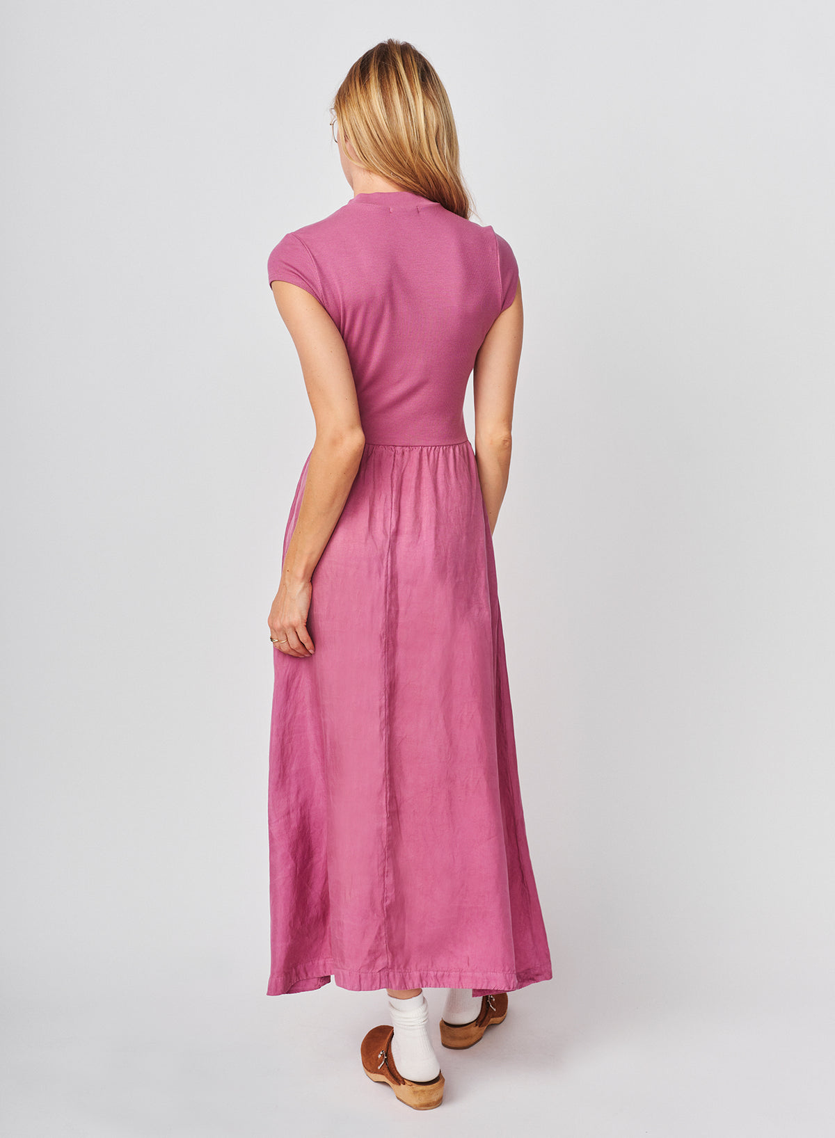 Sundry Cap Sleeve Mixed Rib / Cupro Dress in Mauve