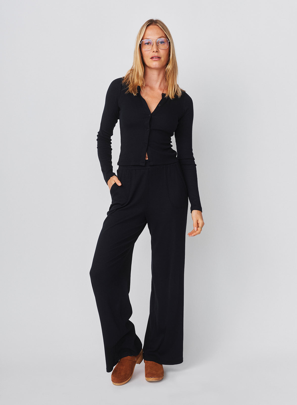 Sundry Long Sleeve Button Down Top in Deep Navy