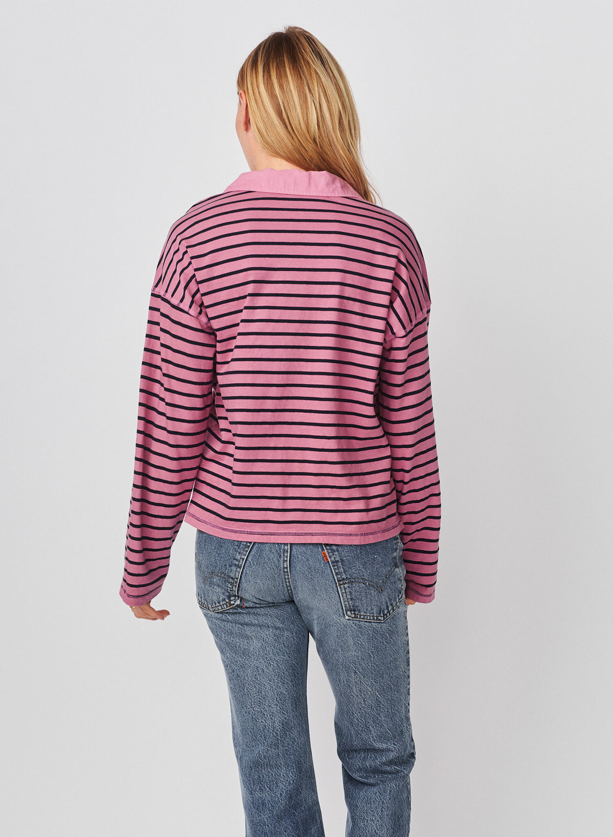 Sundry Popover Polo Boyfriend Long Sleeve Top in Mauve