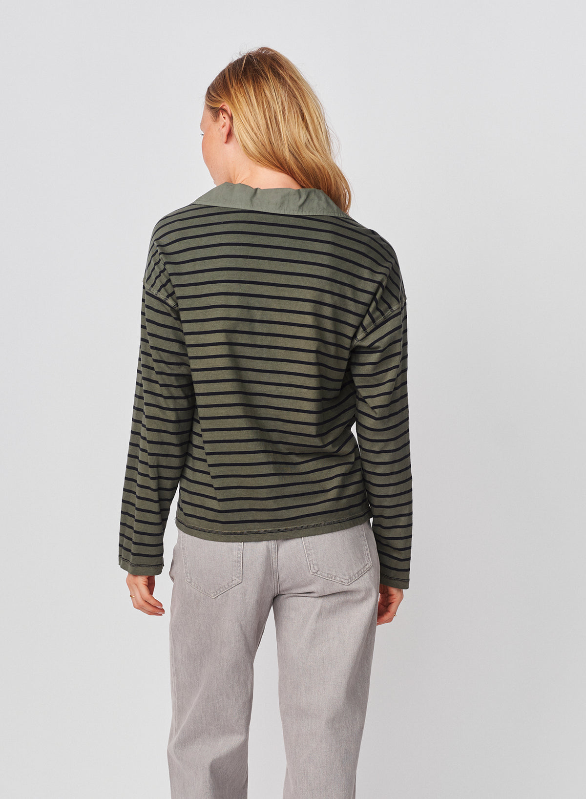 Sundry Popover Polo Boyfriend Long Sleeve Top in Signature Green