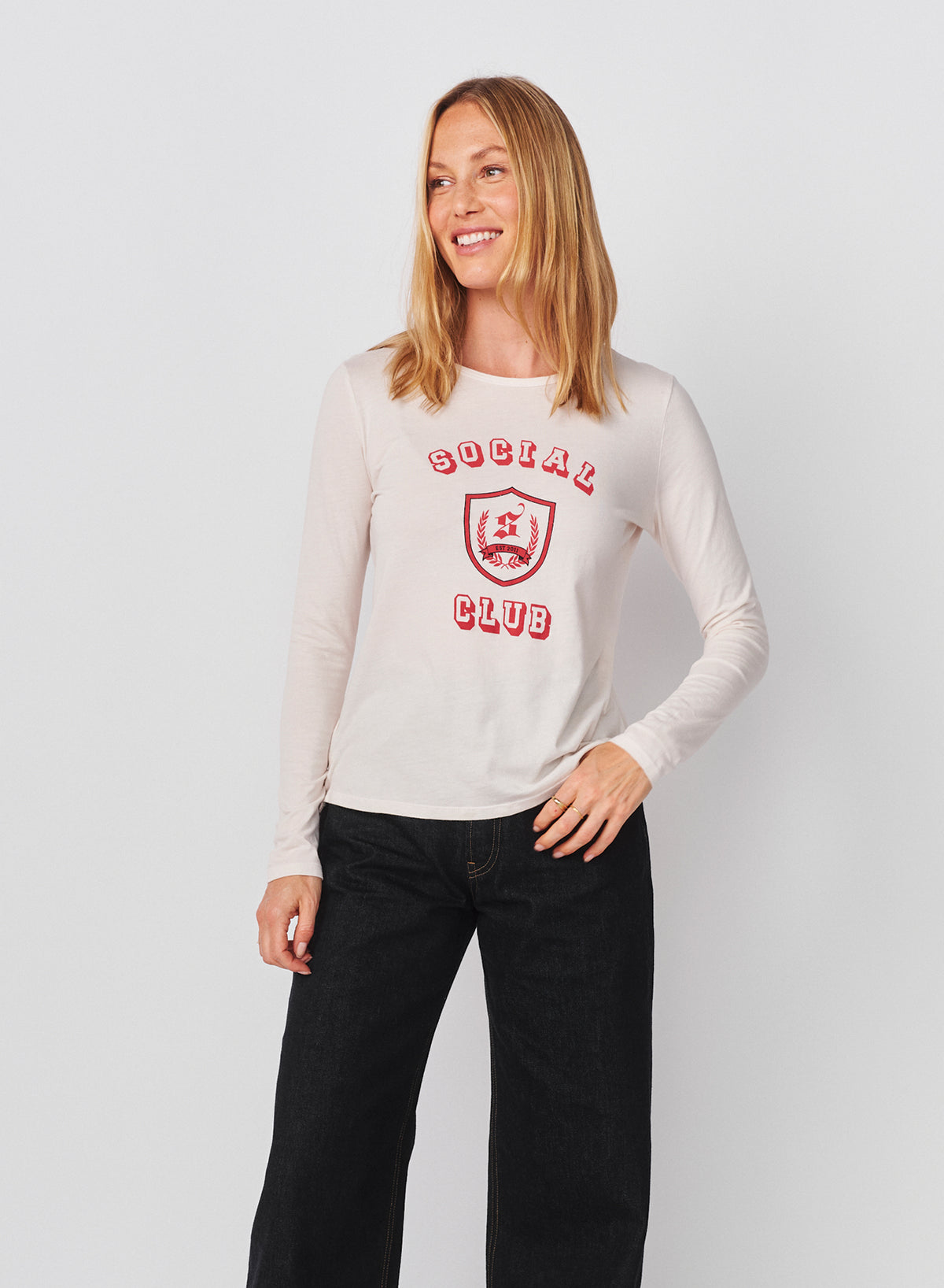 Sundry Social Club Long Sleeve Crew in Oyster