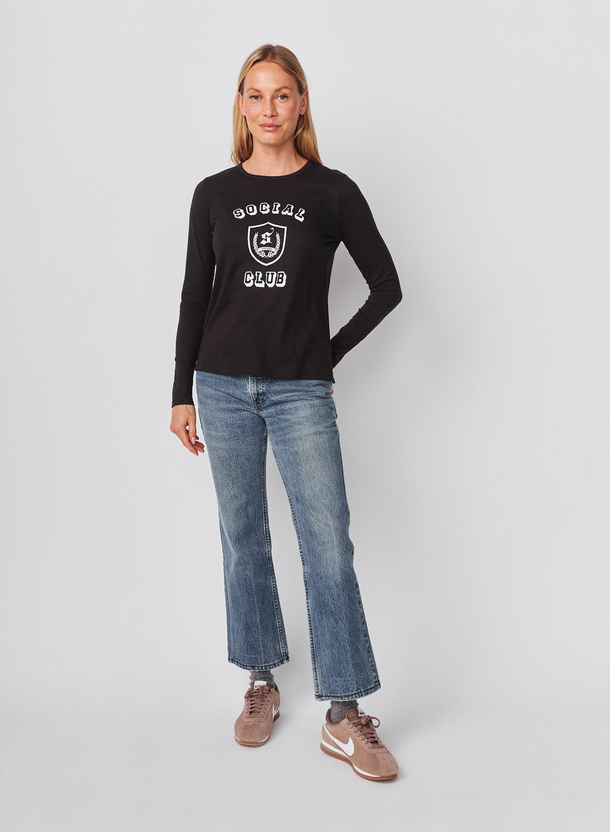Sundry Social Club Long Sleeve Crew in Washed Black