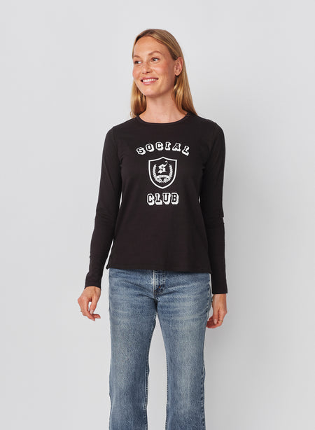 Sundry Social Club Long Sleeve Crew in Washed Black