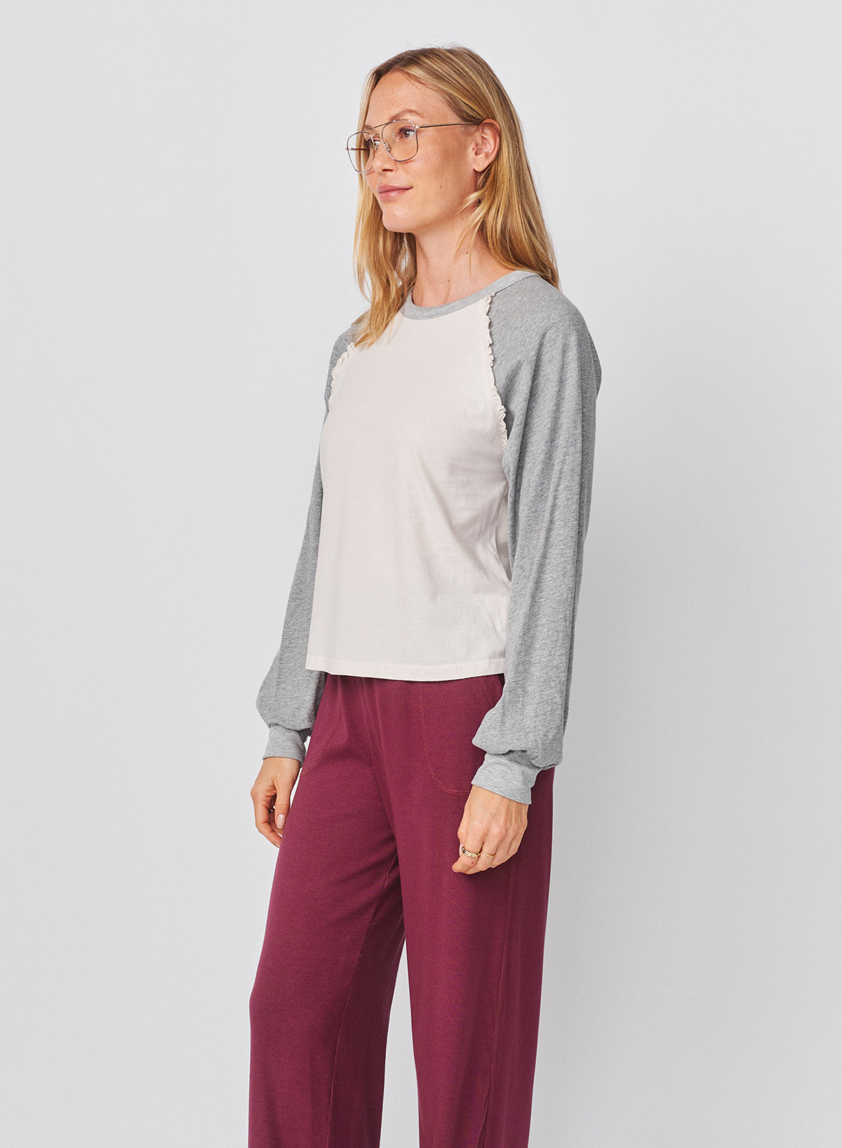 Sundy Ruffle Baseball Tee in Oyster