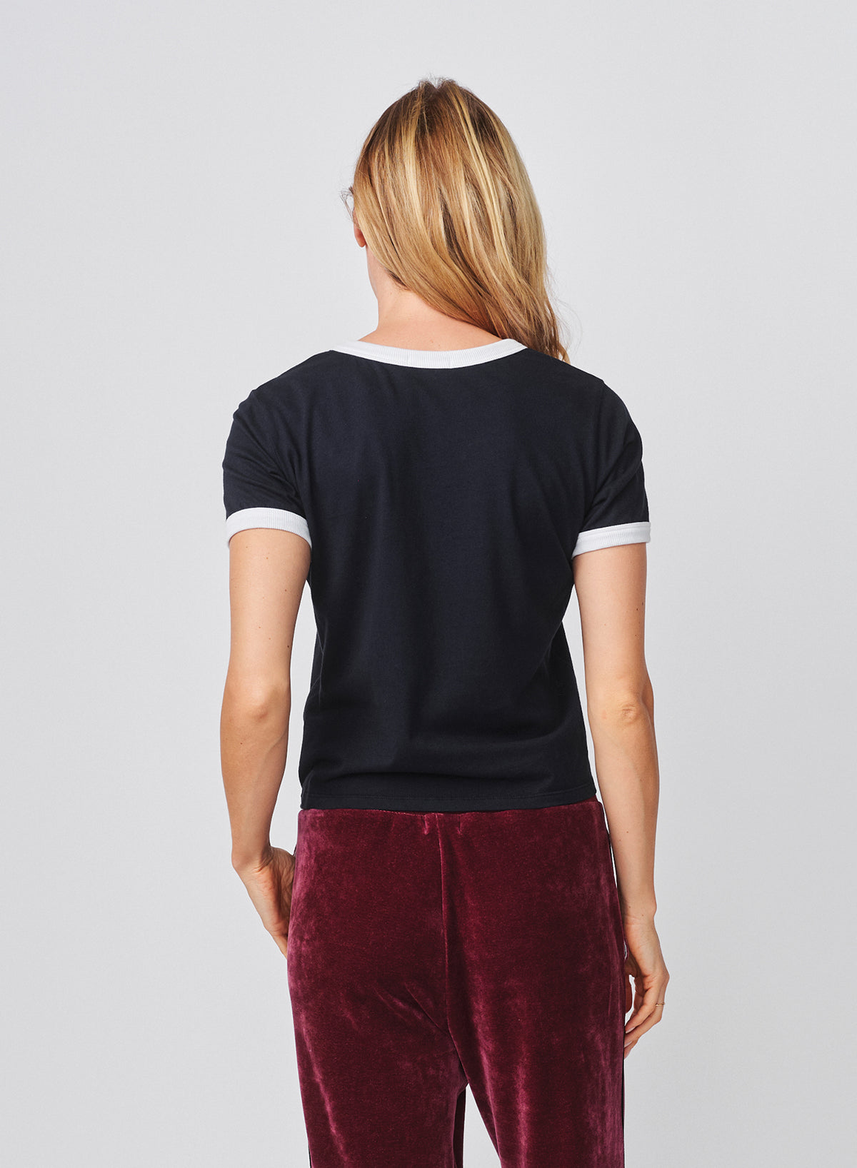 Sundry Trophy Club Ringer Boxy Crew Tee in Deep Navy