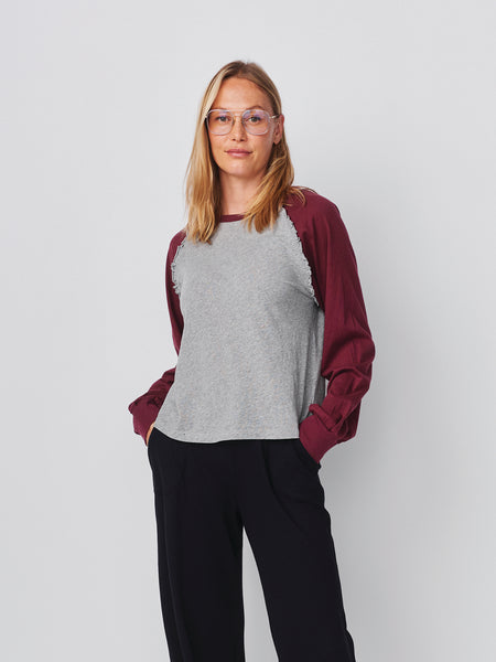 Sundy Ruffle Baseball Tee in Heather Grey